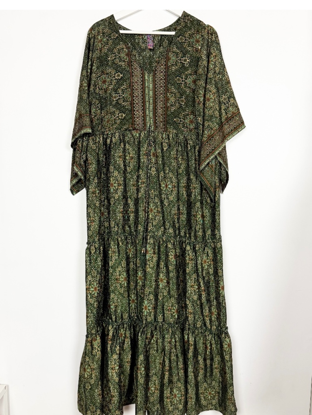 Me 2 Magic Anthropologie Maxi Dress Size L Large Green Kimono Sleeves Colorful